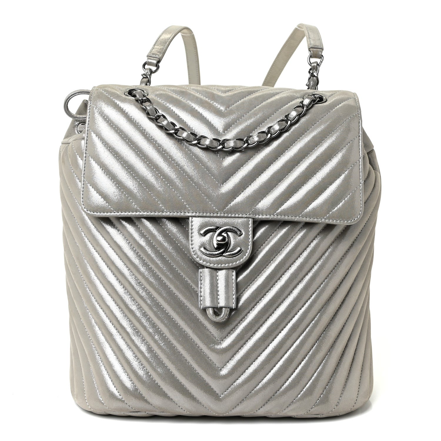 Chanel Iridescent Calfskin Chevron Quilted Small Urban Spirit Backpack Silver 1 of 13