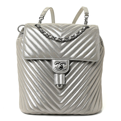 Chanel Iridescent Calfskin Chevron Quilted Small Urban Spirit Backpack Silver 1 of 13