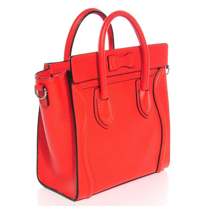 Celine Drummed Calfskin Nano Luggage Vermillion 3 of 8
