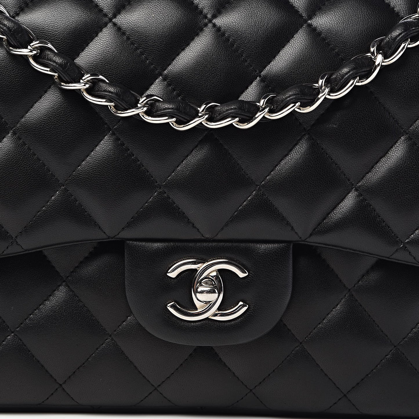 Lambskin Quilted Jumbo Double Flap Black