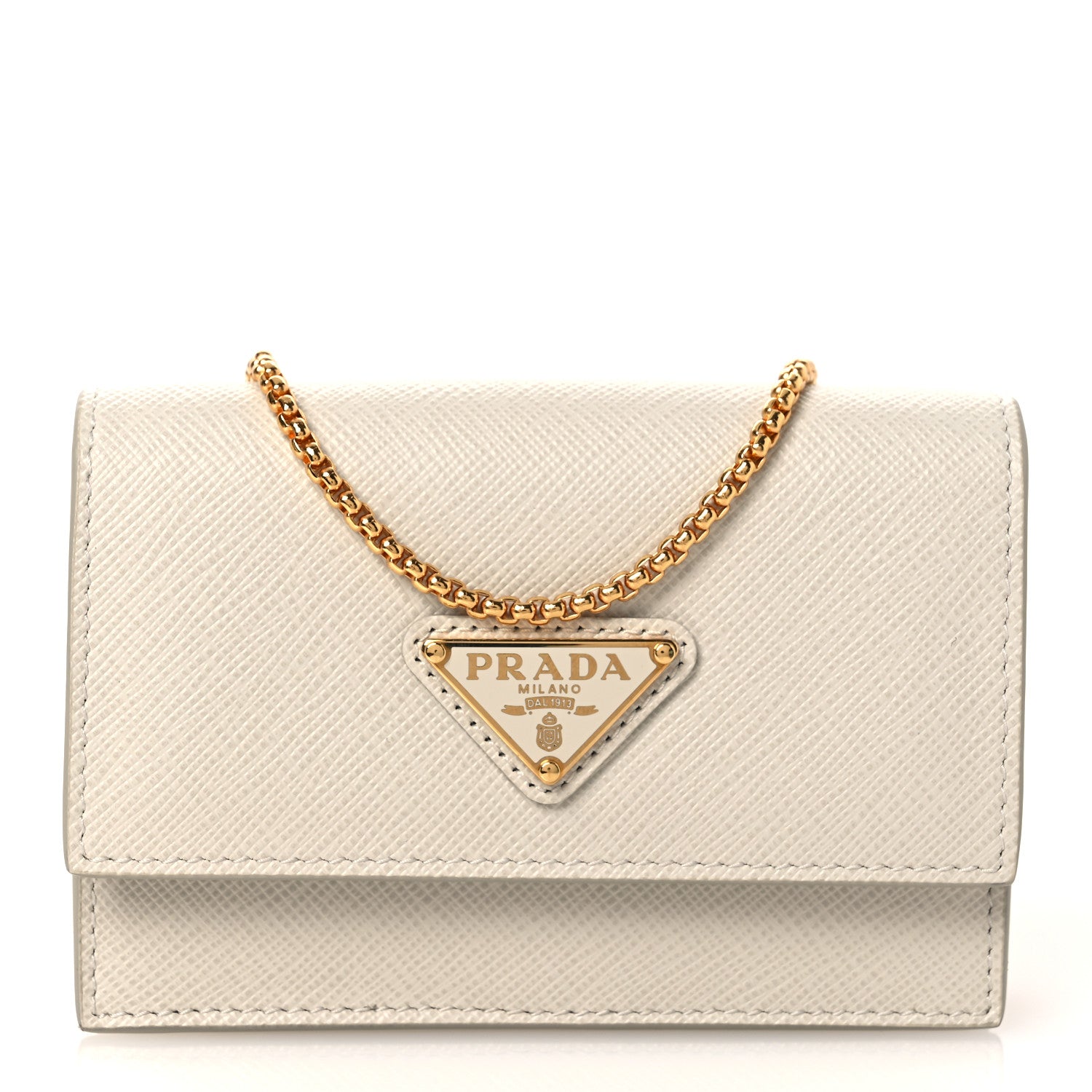 Prada Saffiano Card Holder With Chain Talco 1 of 10
