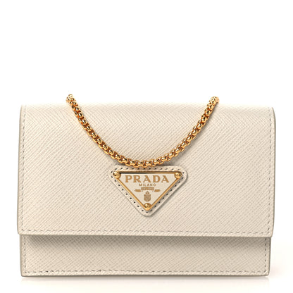 Prada Saffiano Card Holder With Chain Talco 1 of 10