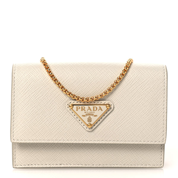 Prada Saffiano Card Holder With Chain Talco 1878473 – FASHIONPHILE