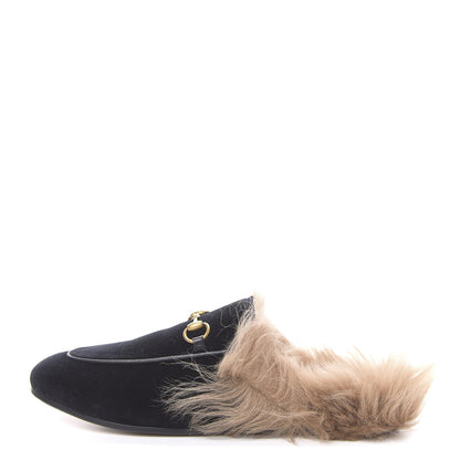Gucci Velvet Fur Womens Princetown Slippers 38 Black 1 of 8