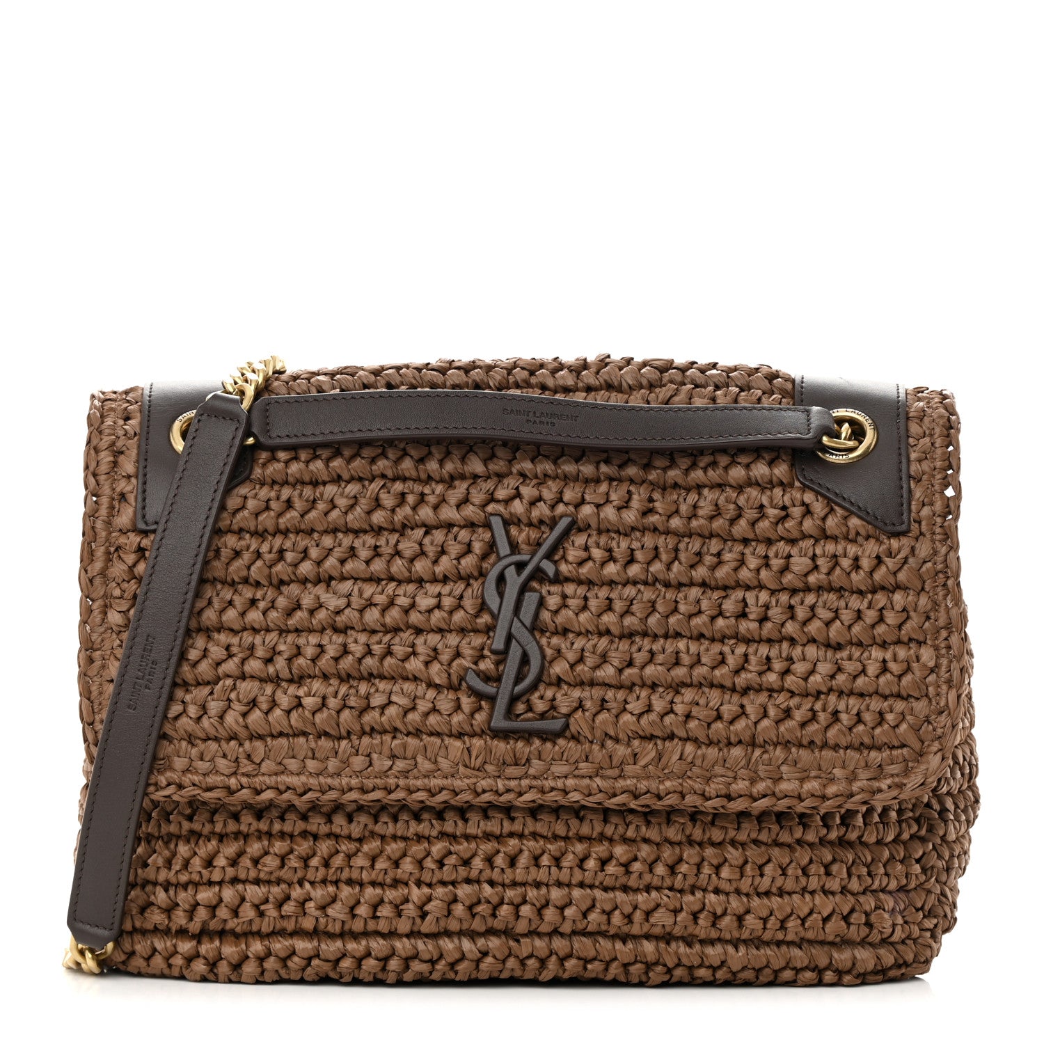 Saint Laurent Raffia Calfskin Monogram Medium Niki Chain Satchel New Nut 1 of 12