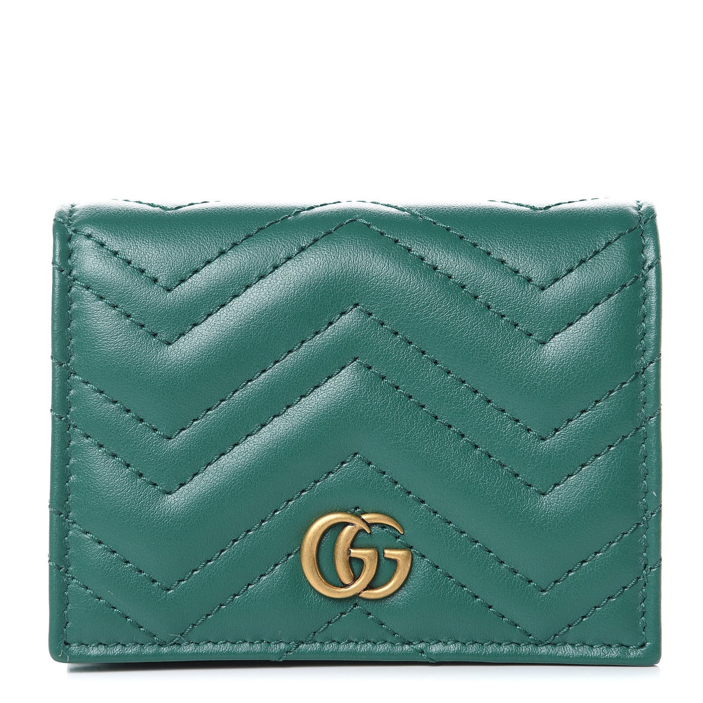Calfskin Matelasse GG Marmont Card Case Wallet Emerald