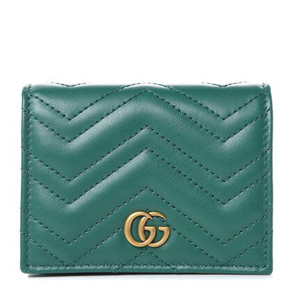 Gucci Calfskin Matelasse GG Marmont Card Case Wallet Emerald 1 of 8