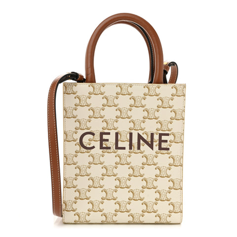Triomphe Canvas Calfskin Mini Vertical Cabas White