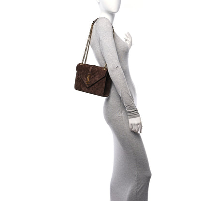 Saint Laurent Suede Mixed Matelasse Triquilt Medium Monogram Envelope Satchel Bark Brown 2 of 9
