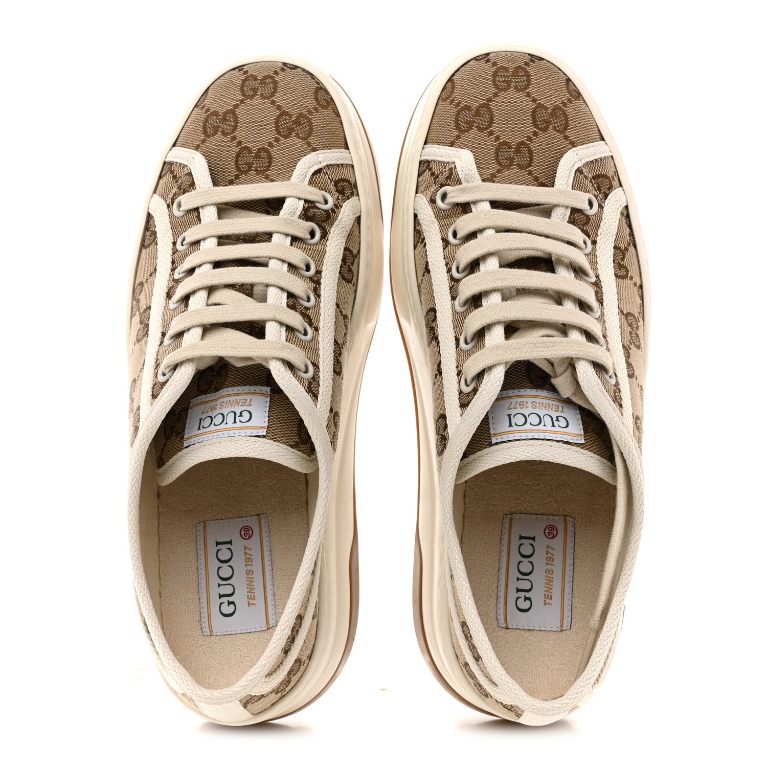 Gucci GG Monogram Womens 1977 Tennis Platform 52mm Sneakers 39 Beige Ebony Mystic White 2 of 10