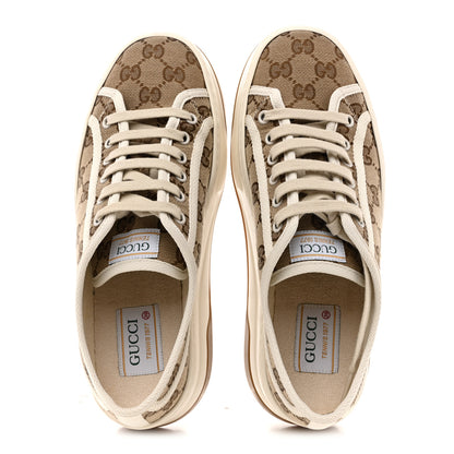 Gucci GG Monogram Womens 1977 Tennis Platform 52mm Sneakers 39 Beige Ebony Mystic White 2 of 10