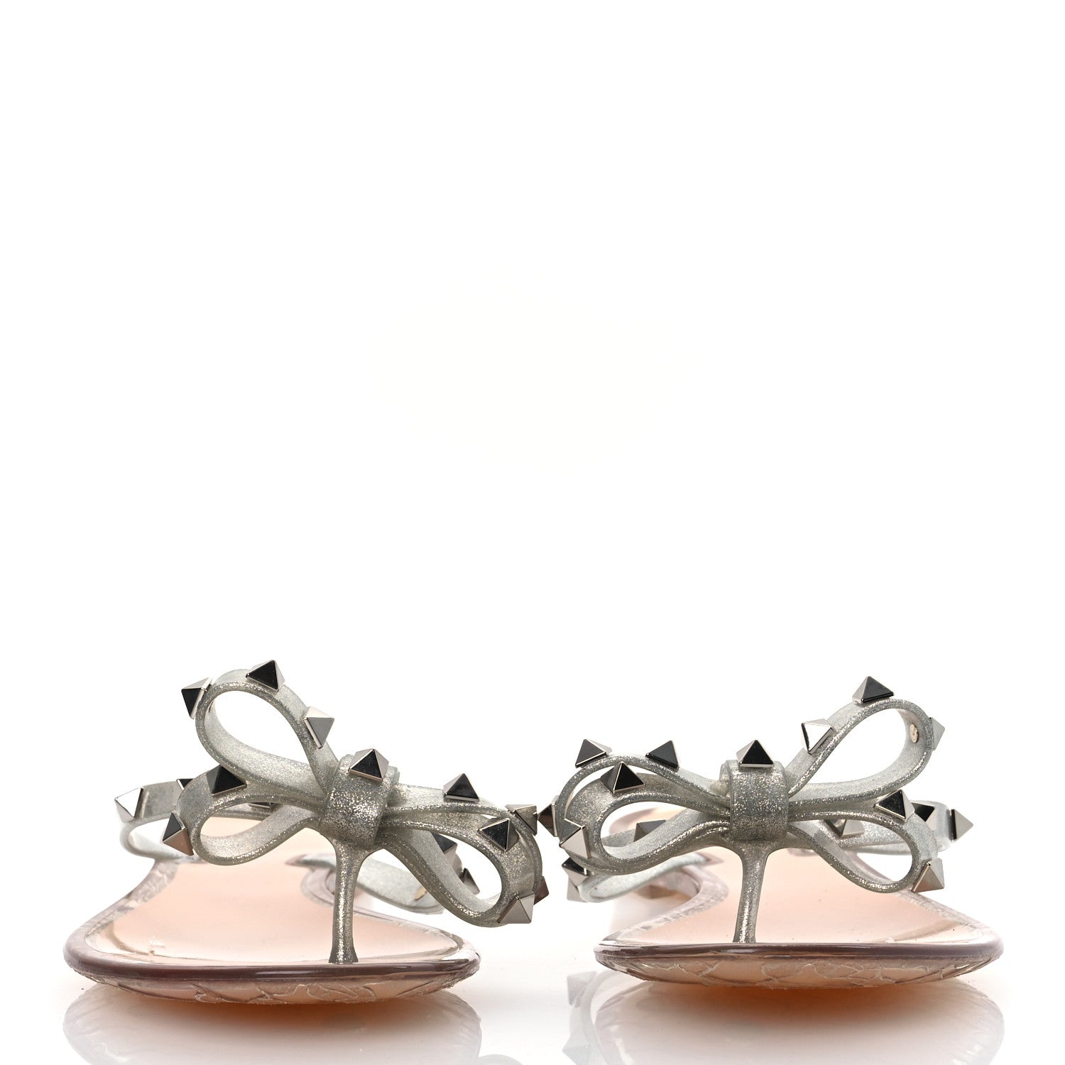 Valentino Garavani PVC Jelly Glitter Rockstud Bow Thong Sandals 37 Silver 3 of 12