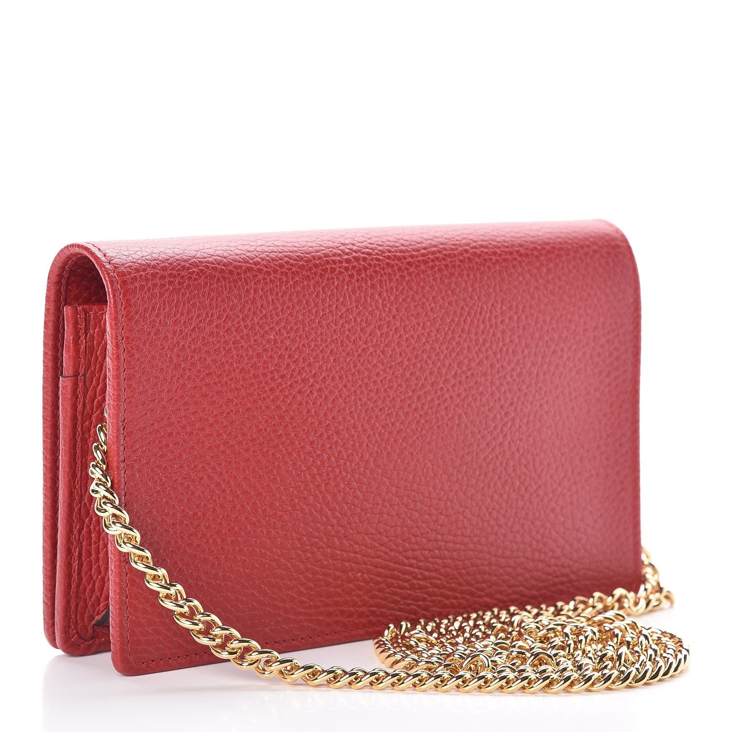 Gucci Dollar Calfskin Mini GG Marmont Chain Wallet Hibiscus Red 3 of 6