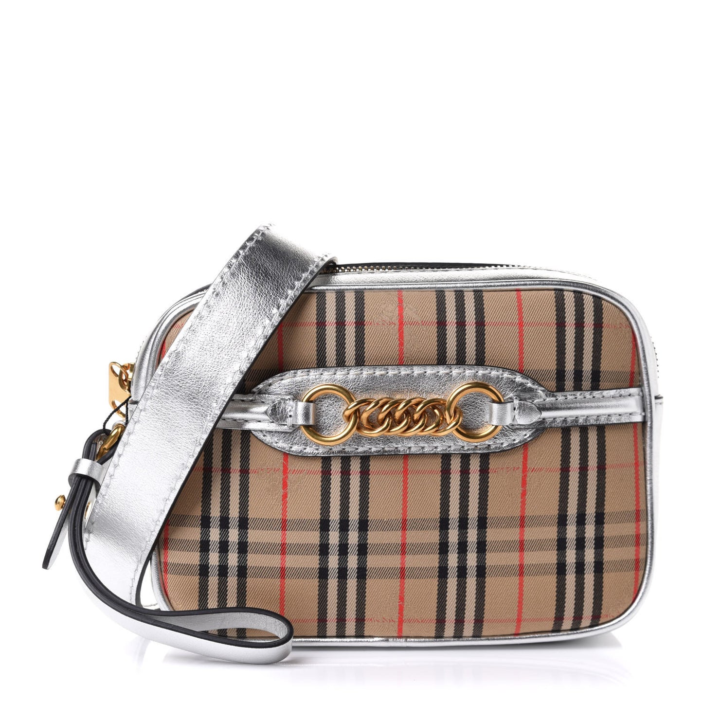 Metallic Smooth Calfskin 1983 Knight Check Link Bum Bag Silver