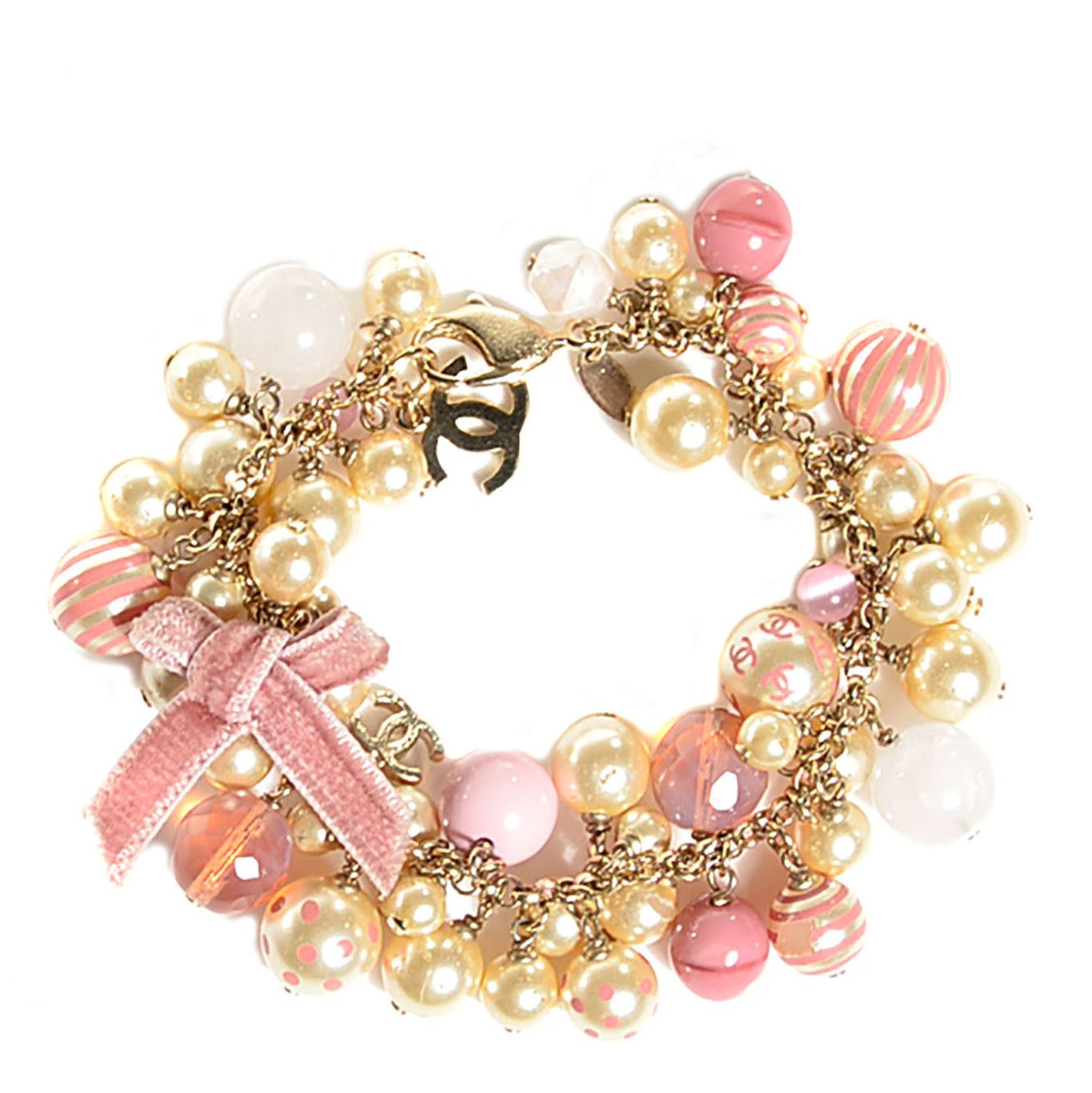 Beaded Pearl CC Bracelet Pink Gold