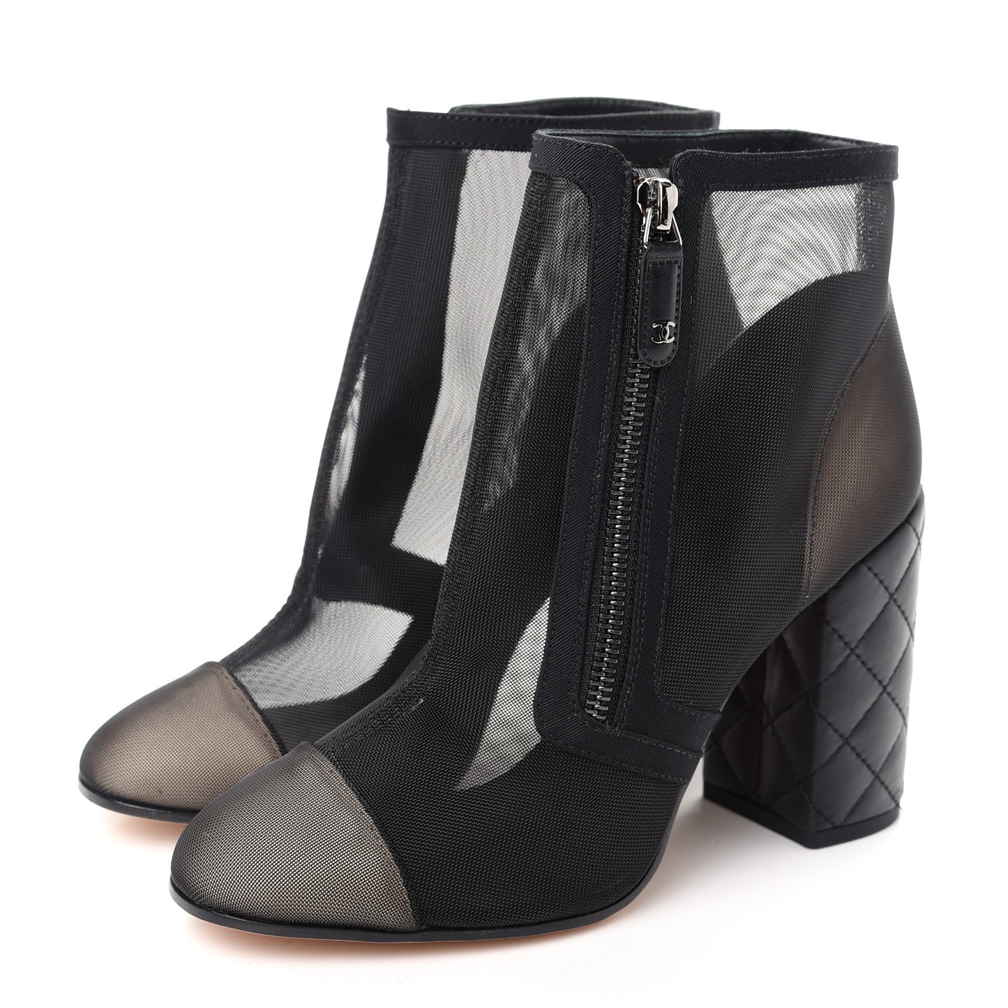 Mesh Grosgrain Cap Toe Short Boots 37.5 Beige Black