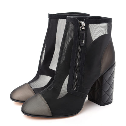 Chanel Mesh Grosgrain Cap Toe Short Boots 37.5 Beige Black 3 of 11