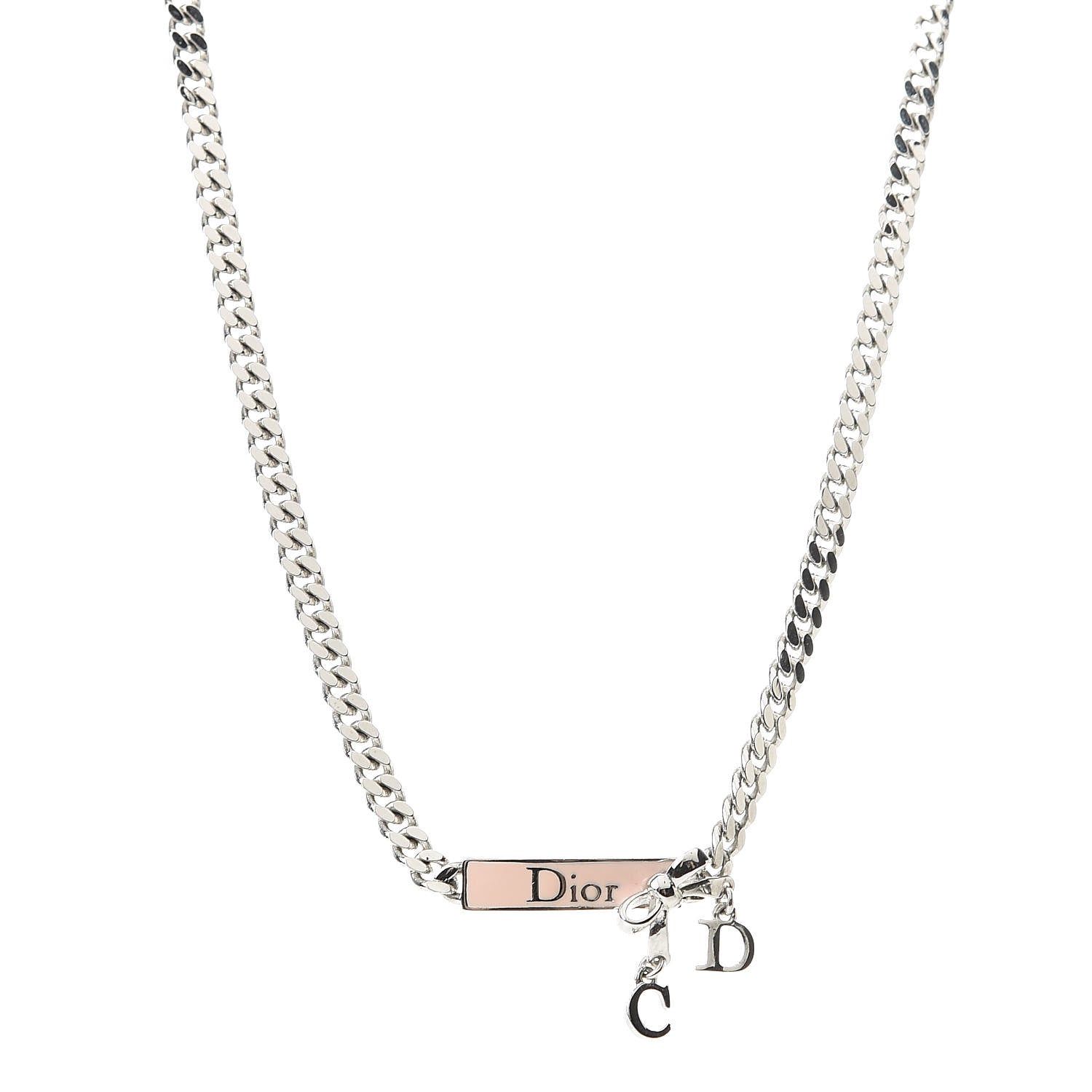 Christian Dior Enamel Bow Short Necklace Silver Pink 1 of 4