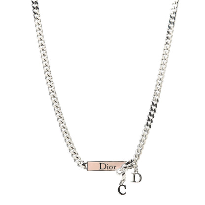 Christian Dior Enamel Bow Short Necklace Silver Pink 1 of 4