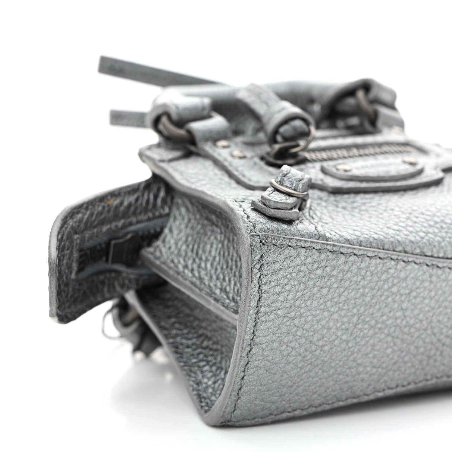 Balenciaga Metallic Grained Calfskin Neo Classic Hardware Super Nano City Crossbody Silver 8 of 9