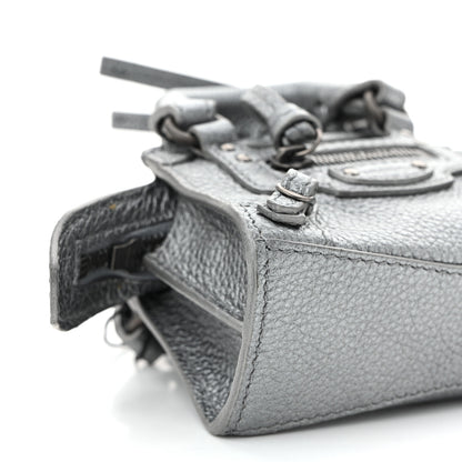 Balenciaga Metallic Grained Calfskin Neo Classic Hardware Super Nano City Crossbody Silver 8 of 9