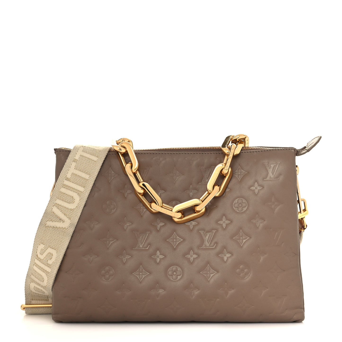 Lambskin Embossed Monogram Coussin MM Taupe