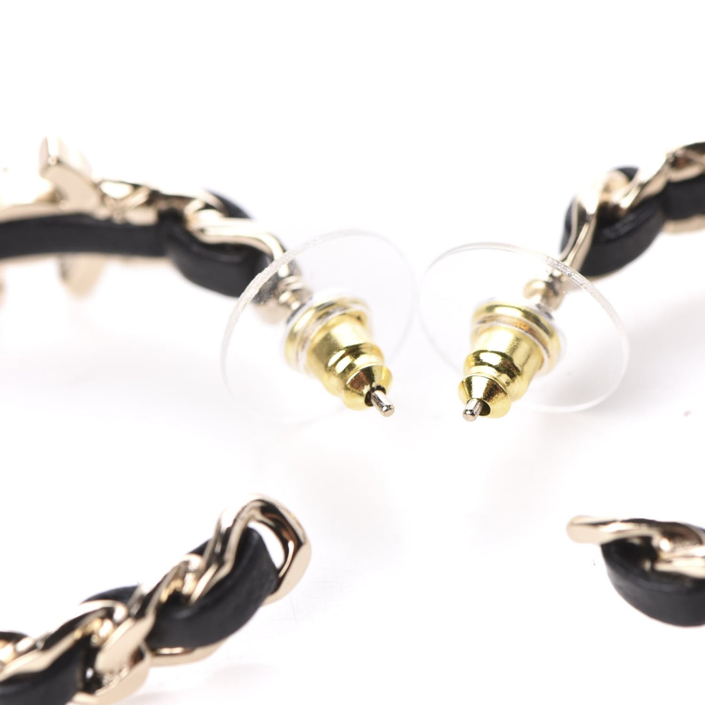 Lambskin CC Turnlock Chain Hoop Earrings Gold Black