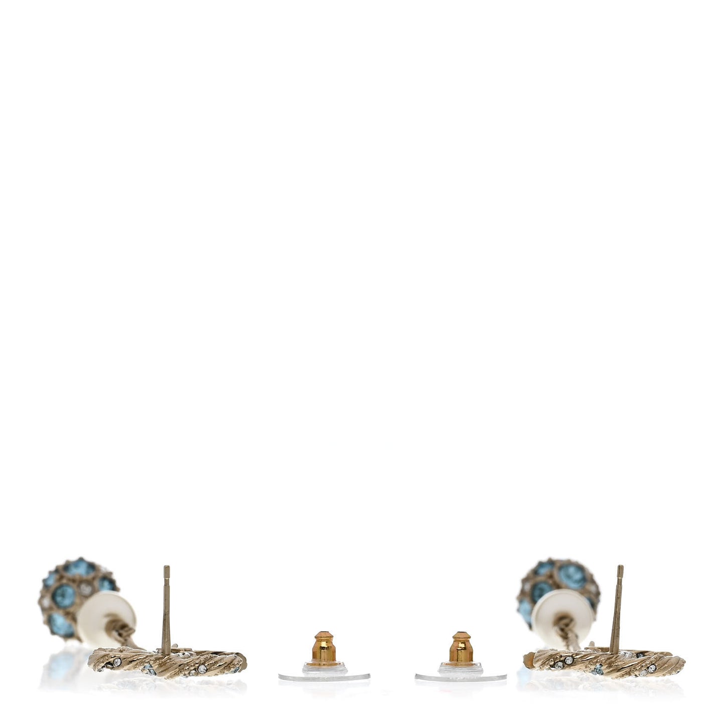 Crystal Pearl CC Ball Chain Drop Earrings Gold Blue