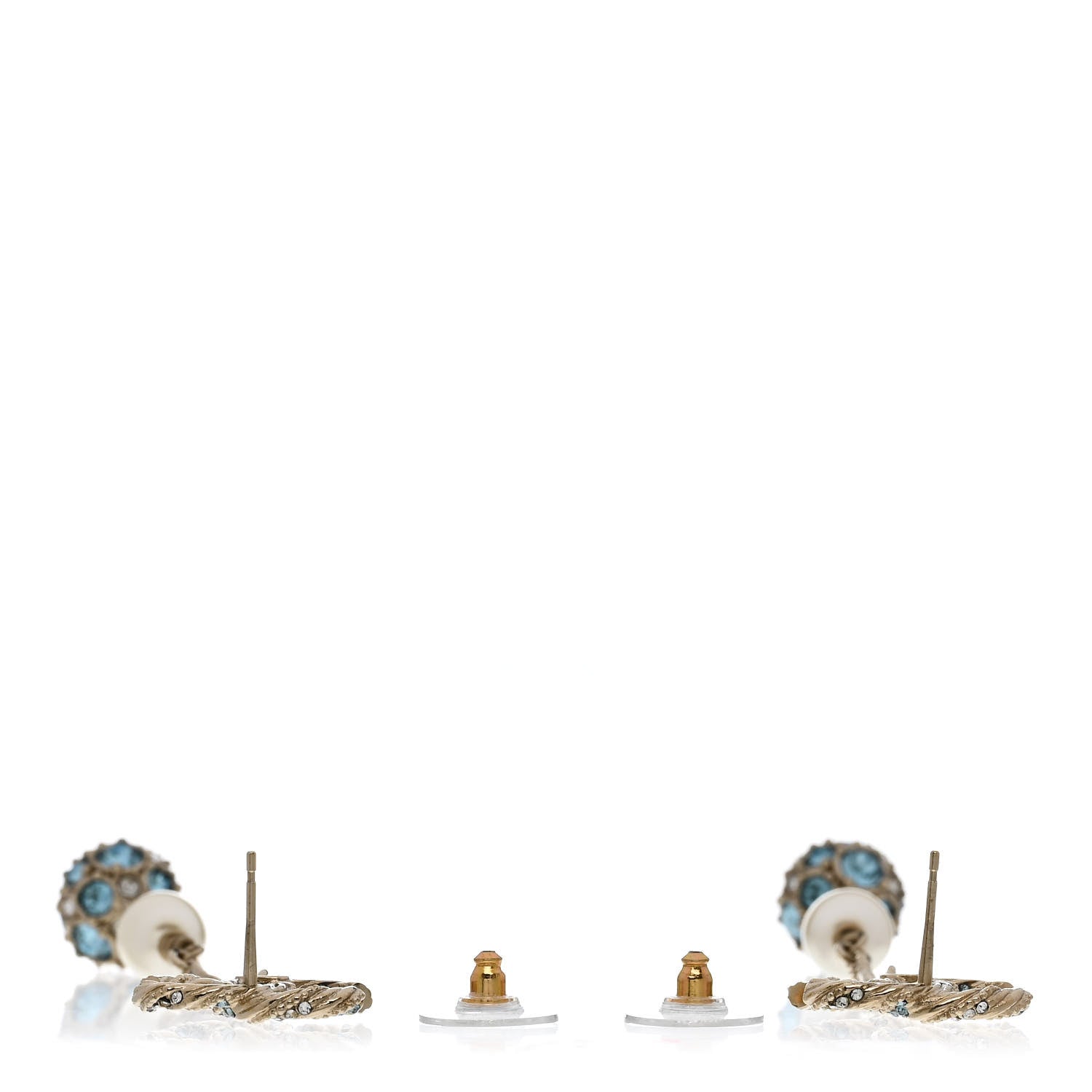 Chanel Crystal Pearl CC Ball Chain Drop Earrings Gold Blue 3 of 5
