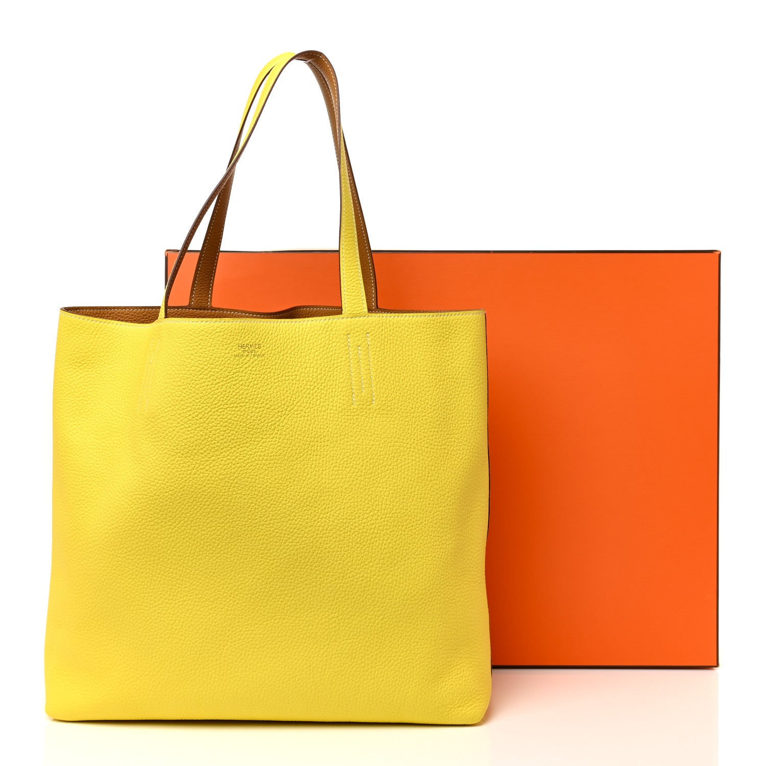 Hermes Taurillon Clemence Double Sens 45 Reversible Tote Sesame Lime 18 of 18