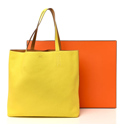 Hermes Taurillon Clemence Double Sens 45 Reversible Tote Sesame Lime 18 of 18