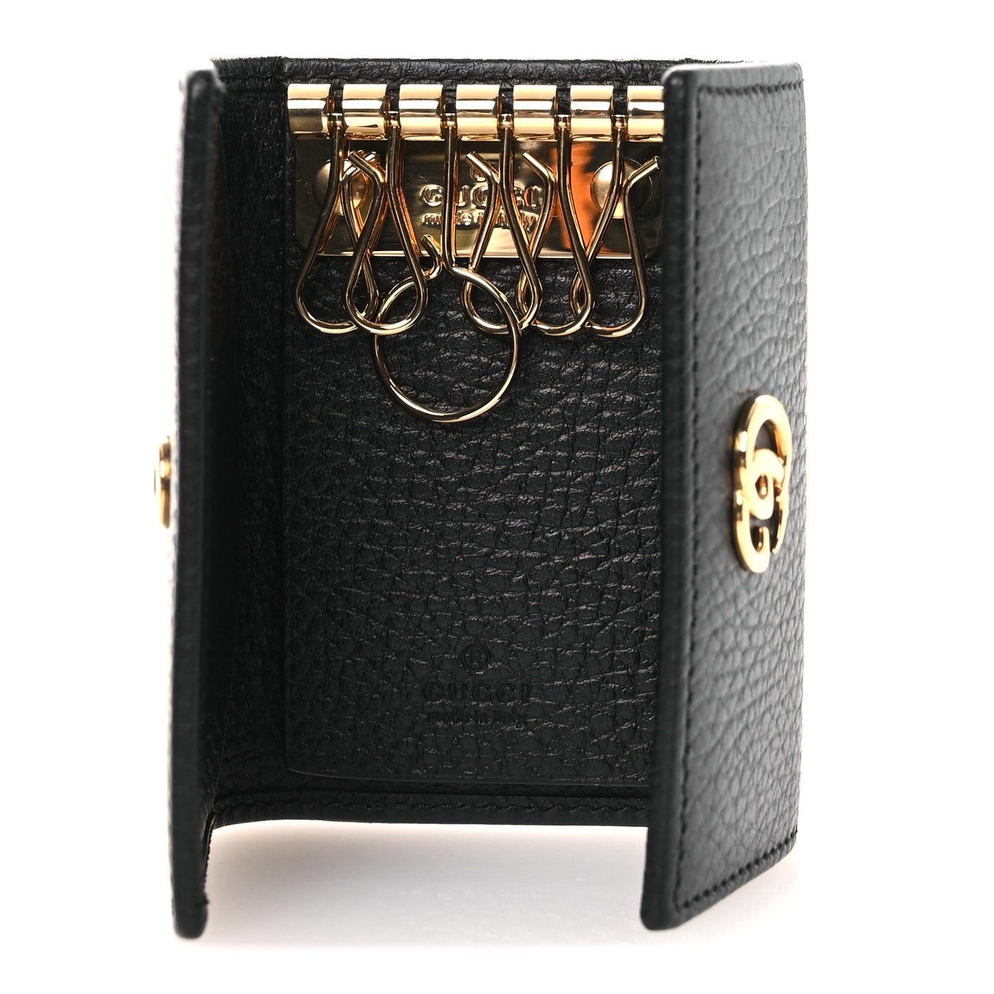 Pebbled Calfskin GG Marmont 6 Key Holder Black