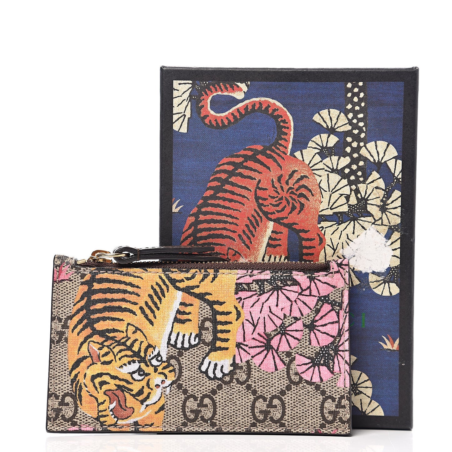 GG Supreme Monogram Bengal Coin Case Card Holder Beige Crop Pink New Acero