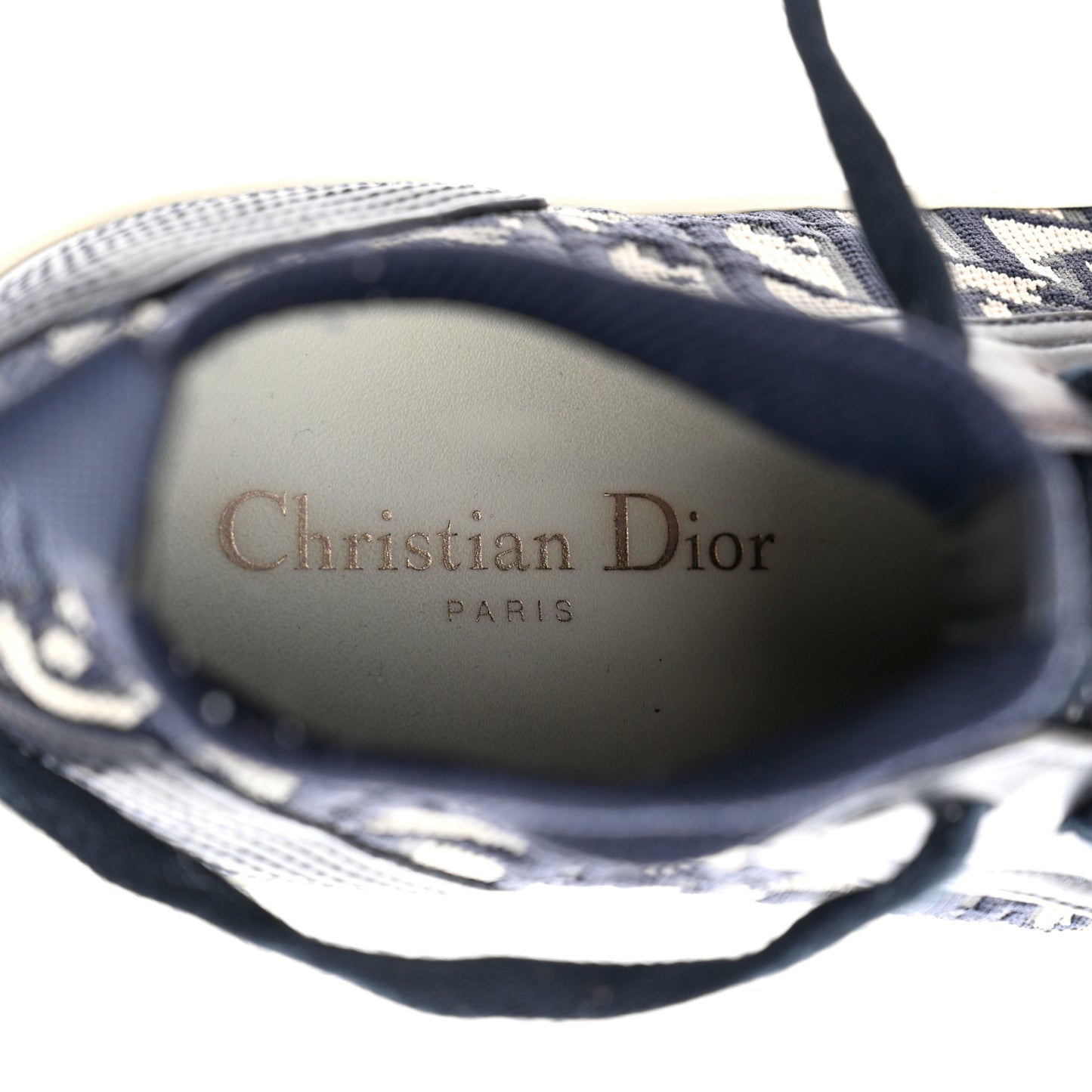 Technical Knit Calfskin Oblique Womens Walk'n Dior Mid Top Sneakers 35 Deep Blue