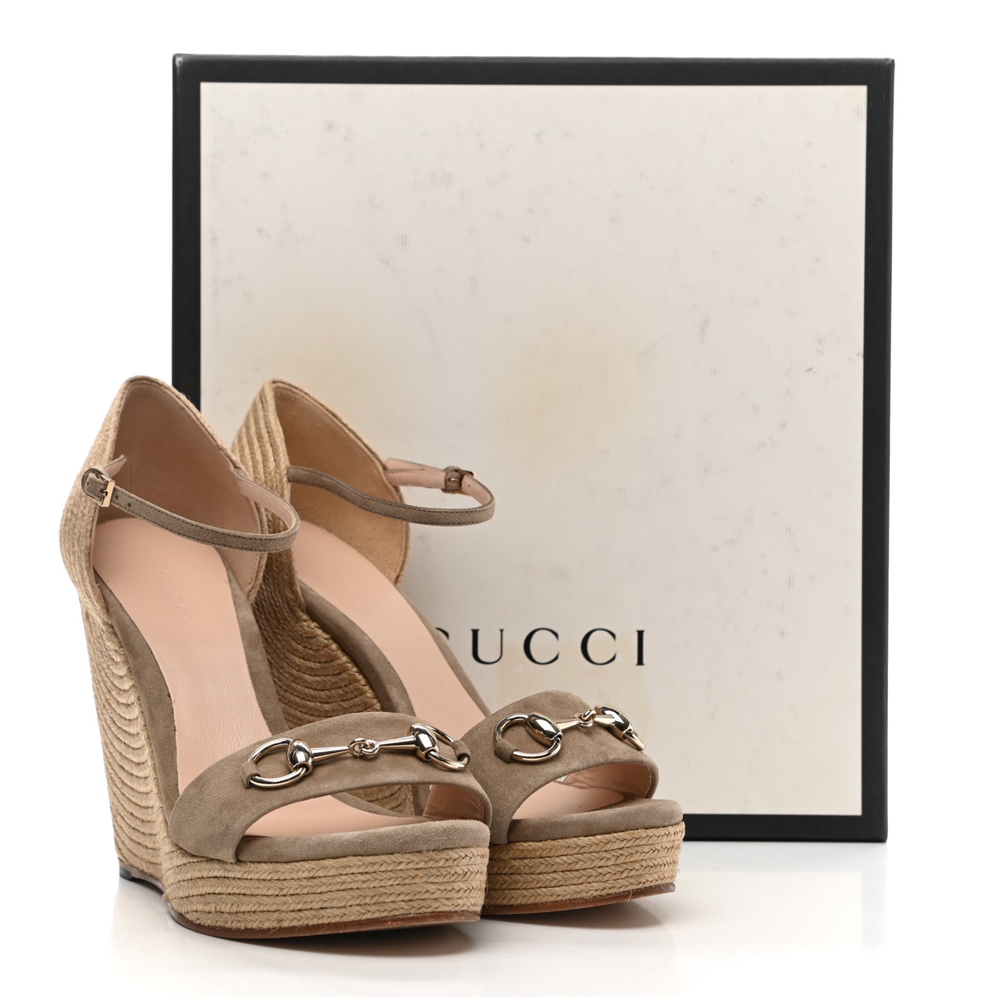 Kid Scamosciato Horsebit Platform Espadrille Wedge Sandals 39.5 Taupe