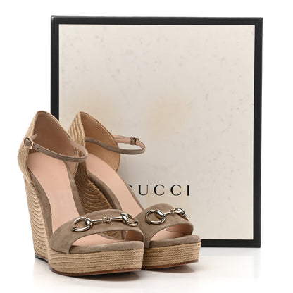 Gucci Kid Scamosciato Horsebit Platform Espadrille Wedge Sandals 39.5 Taupe 12 of 12