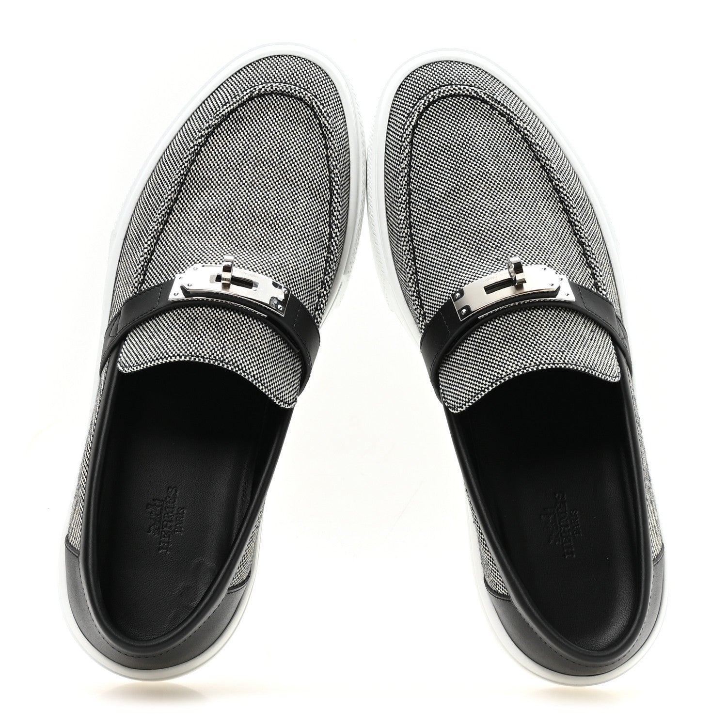 Hermes Toile De Coton Calfskin Game Slip On Sneakers 42.5 Prunoir Black 2 of 9