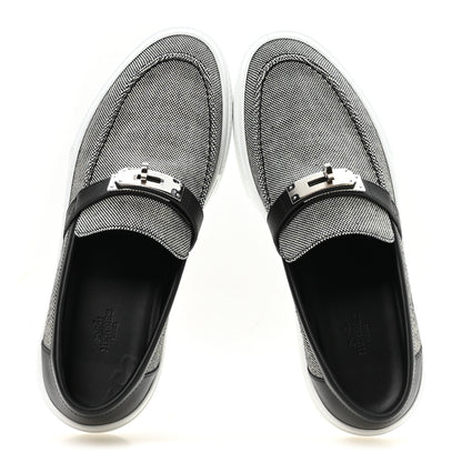 Hermes Toile De Coton Calfskin Game Slip On Sneakers 42.5 Prunoir Black 2 of 9