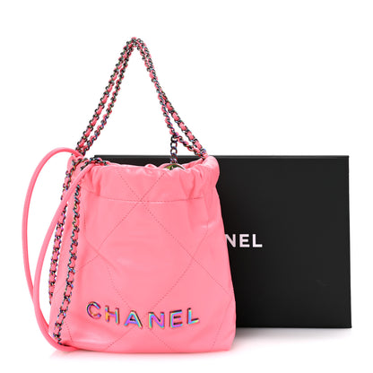 Chanel Shiny Calfskin Quilted Rainbow Metal Mini Chanel 22 Coral Pink 11 of 11