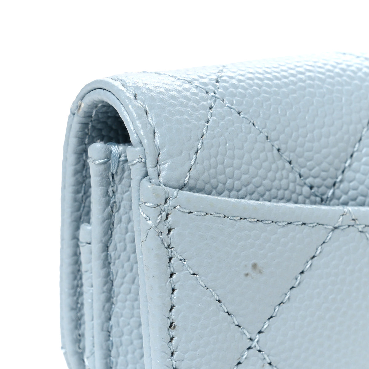 Caviar Quilted Flap Card Holder Wallet Light Blue
