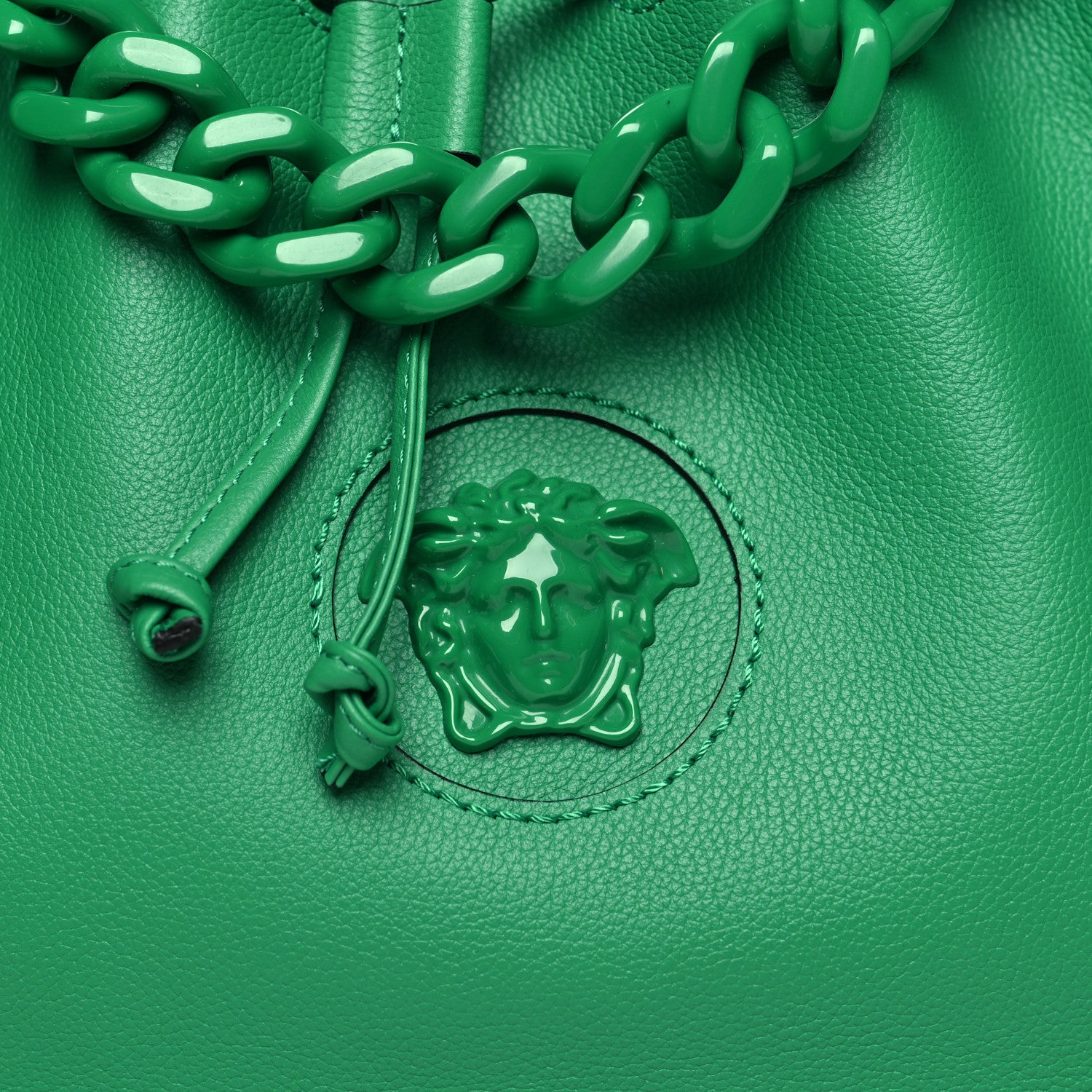 Versace Grained Calfskin La Medusa Bucket Bag Green 7 of 9