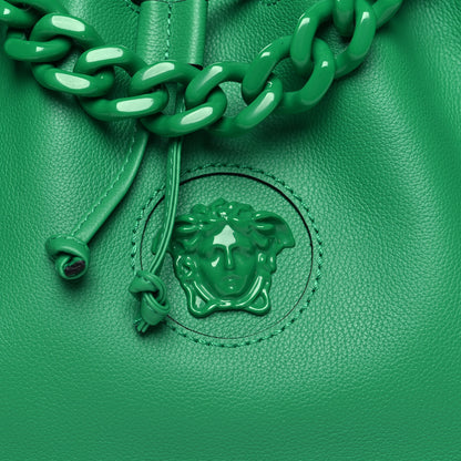Versace Grained Calfskin La Medusa Bucket Bag Green 7 of 9