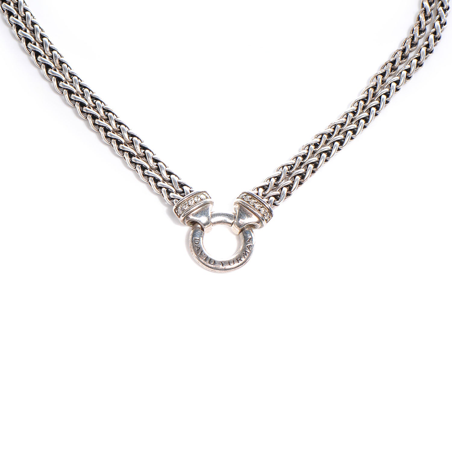 David Yurman Sterling Silver Diamond 18mm Double Wheat Chain Necklace 1 of 5