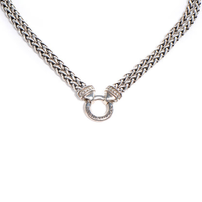 David Yurman Sterling Silver Diamond 18mm Double Wheat Chain Necklace 1 of 5