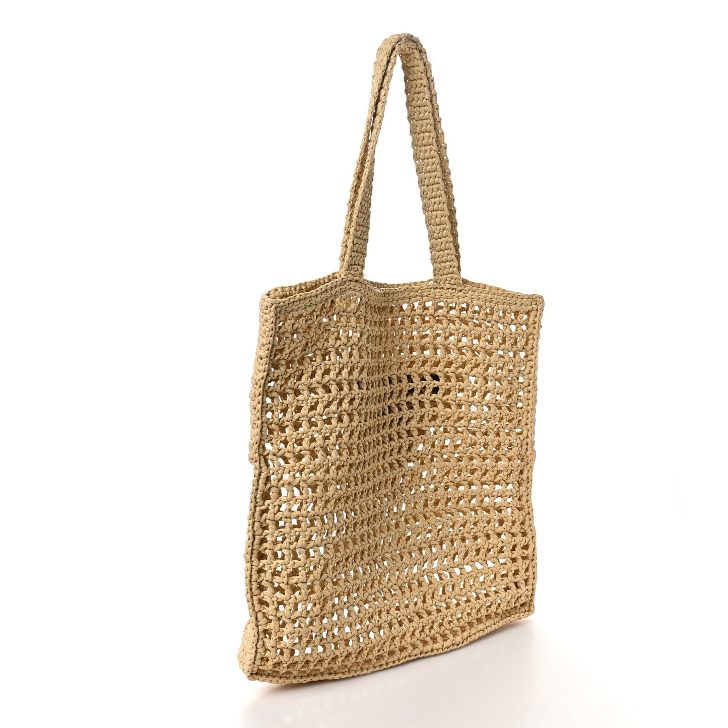 Yarn Raffia Effect Crochet Logo Embroidered Tote Bag Naturale