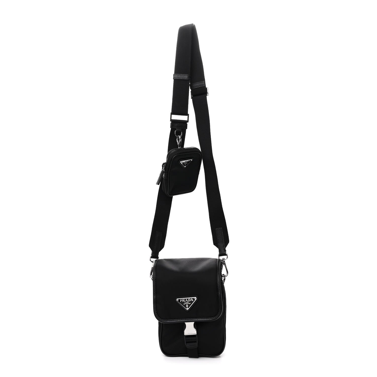 Prada Re-Nylon Saffiano Mini Pocket Single Snap Buckle Messenger Bag Black 1 of 10