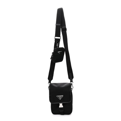 Prada Re-Nylon Saffiano Mini Pocket Single Snap Buckle Messenger Bag Black 1 of 10