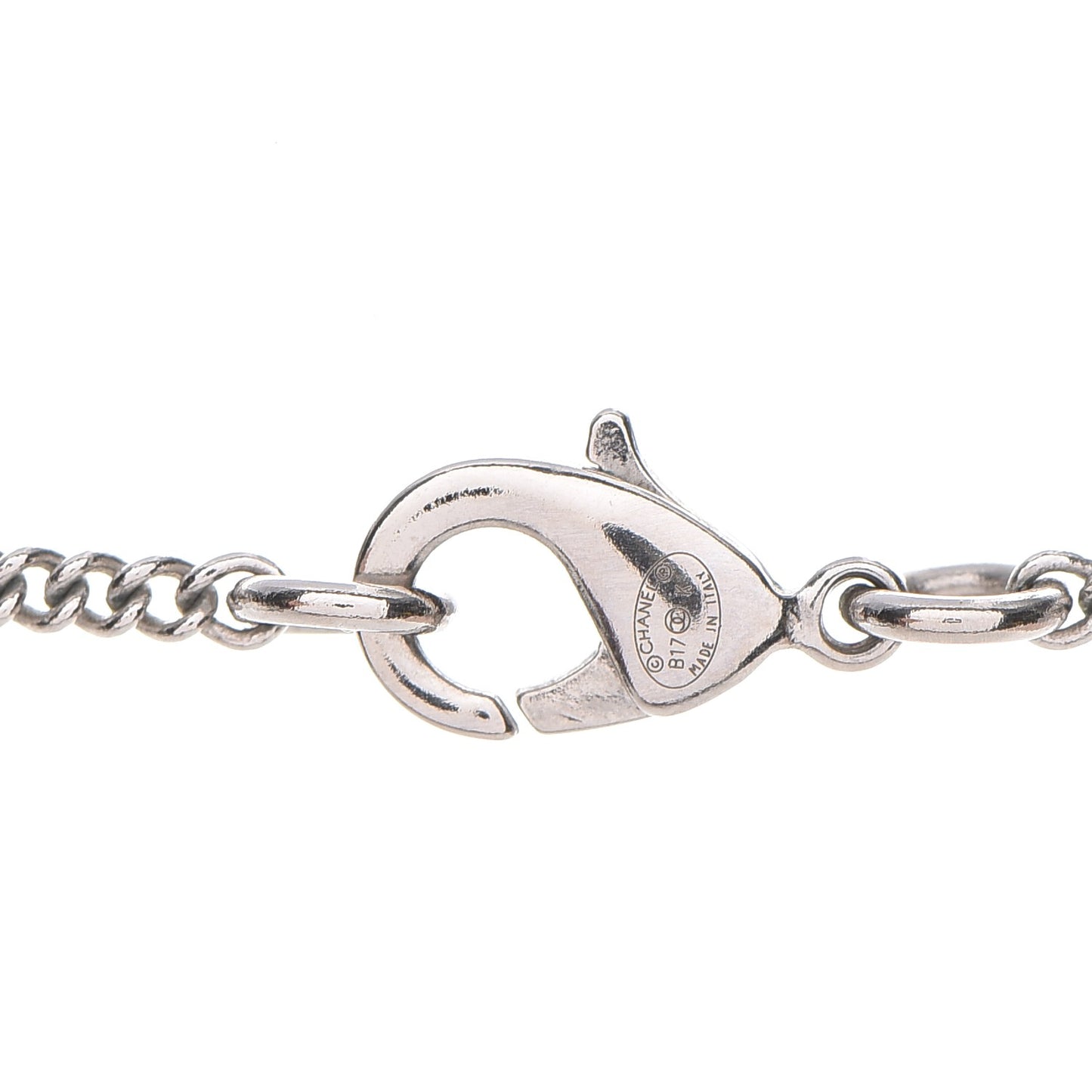 Crystal Pearl CC Pendant Necklace Silver