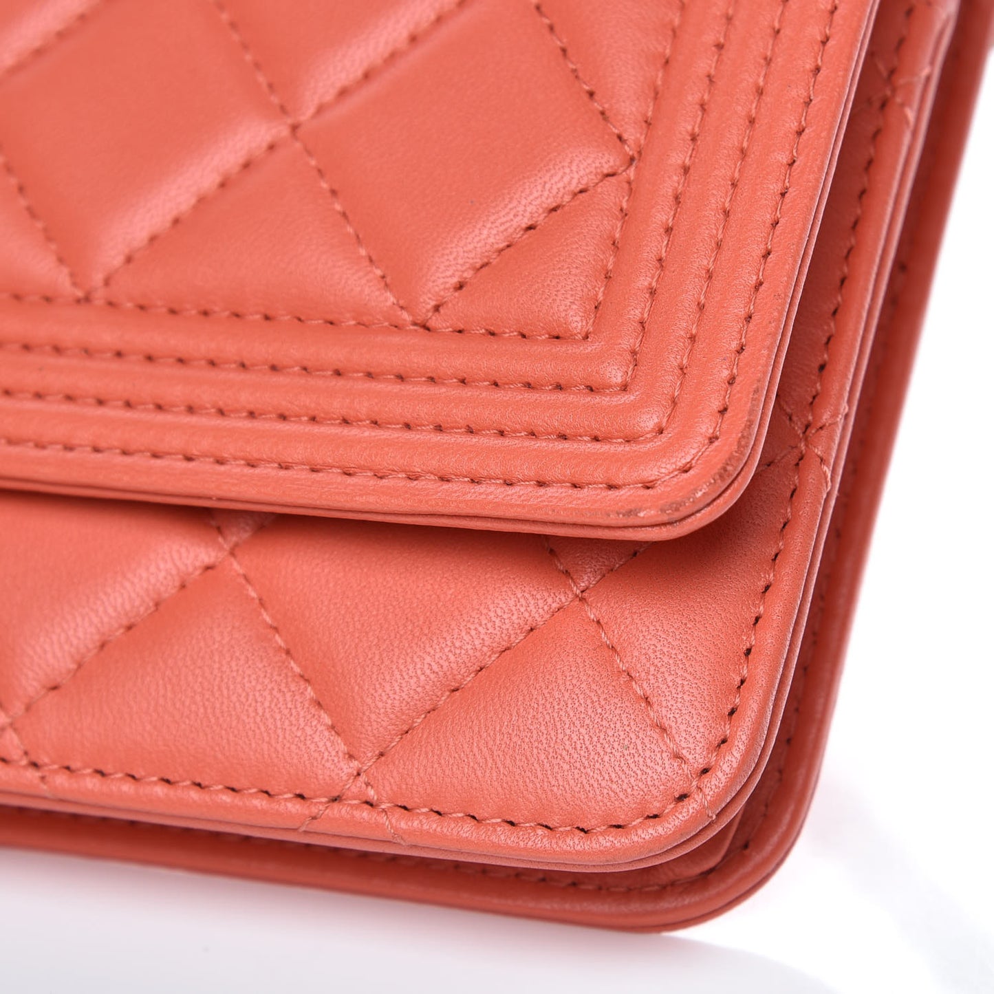 Lambskin Quilted Boy Wallet On Chain WOC Orange