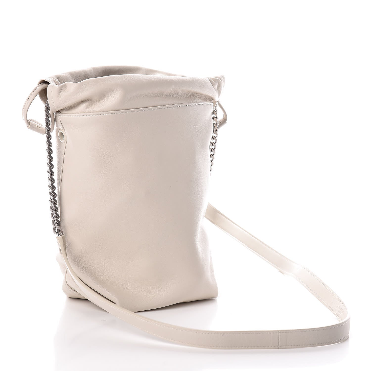 Saint Laurent Lambskin Small Teddy Bucket Bag White 4 of 10